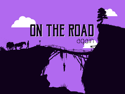 ROAD Again black bridge bushes cave character choked design graphic hanging hay horse illustration landscape on the road purple rope simple spikes tree wooden bridge