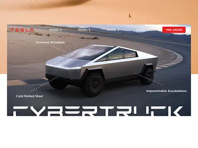 Cybertruck adobexd adventure automotive black black white car cars clean cybertruck desert futuristic home page homepage landingpage minimal redesign tesla webdesign website white