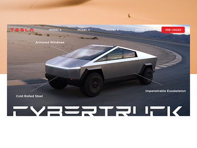 Cybertruck adobexd adventure automotive black black white car cars clean cybertruck desert futuristic home page homepage landingpage minimal redesign tesla webdesign website white