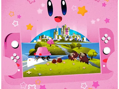 Carby - Kirby & the forgotten land fanart city design fanart illustration illustrator kirby minimalist nintendo texture vector