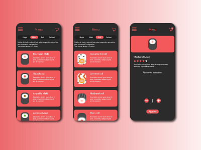 Commander vos sushi app design flat illustration ui