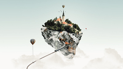 Flyworld balloons design flying forest photo manipulation photography town