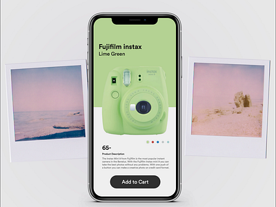 Random UI Challenge camera card concept delightful minimal pastels polaroid product purchase swipes ui