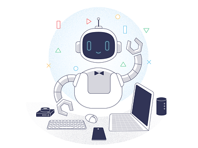 Cecil the e-waste expert! devices e waste eco friendly electronics happy illustration laptops phones recycling robot sustainability