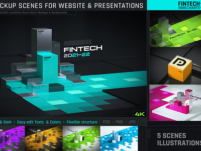 Fintech Charts 3D Mockup scenes