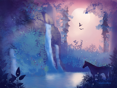 Midnight Moon color concept art cover art design emotion environment art environment design game game art game assets hero image illustration lake nature illustration travel vector woods
