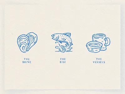 Wobble Sabi brine ceramics electric blue fish icon illustration oyster pottery rise seafood symbol trout vessel