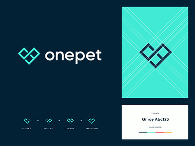 OnePet Logo animal brand branding creative flat heart icon identity design infinity logo design logo designer logotype mark minimal modern monogram pets symbol typogaphy wellness