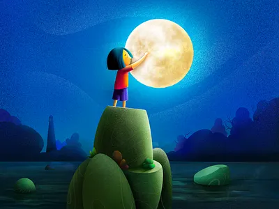 Have High Hopes art character children cute dream happiness happy high hopes illustraion kid moon moonlight night