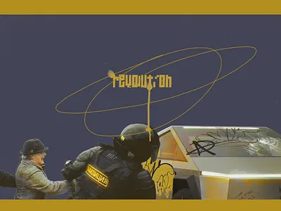 Cybertruck of Elon Musk character cybertruck elonmusk graffiti military revolution tesla