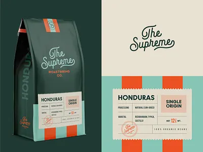 Branding & Packaging for The Supreme badge branding cafe coffee coffee shop label logo logomark monogram packaging pattern roastery stamp