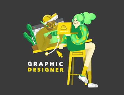 graphic designers ai coffee construction cup desiner desk graphic illustration illustrator junior office procreate senior work yellow