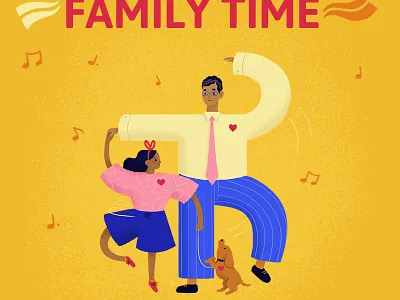 New Year's Resolution: Family Time (iHeartRadio) dad dancing digital art dog editorial illustration family illustration new year new years resolution parenting