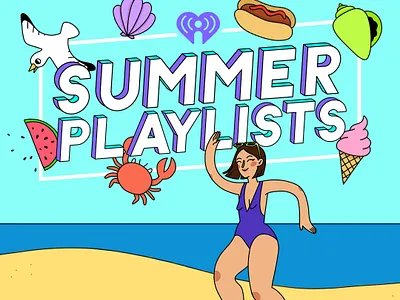iHeartRadio Summer Playlists Illustration beach cartoon crab dancing digital art hot dog ice cream illustration music ocean party seagull summer swimming swimsuit watermelon