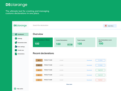 Declarange Admin Dashboard app create account crud dashboad dashboard design dashboard ui design left navigation stats ui user requests web app