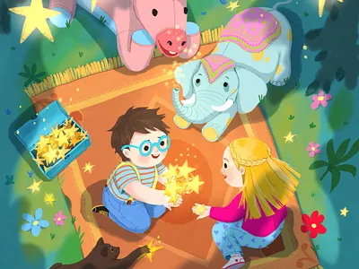 Stars! branding cartoon children design illustration kids naive night picturebook publishing stars stylistic unicorn