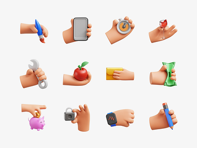 3D Hand Gestures 3d apple blender email hand gestures icon icon set icons illustration money pencil piggy bank smartphone smartwatch stopwatch ui wine wrench