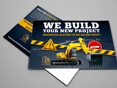 Construction Postcard Template architecture attractive building construction craftsman cranes dose engineering export flyer import industrial leaflet lift logistics print print ready professional project rail