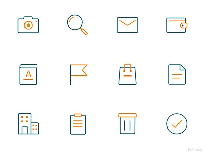 Icons bag book camera flag house icon icon design iconography icons mail notepad outline outlined icons search stroke stroke icons tick trash wallet
