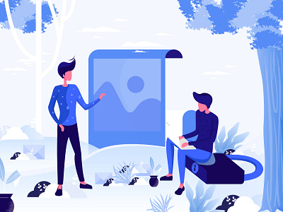 Illustration business character color design discussion header illustration illustrations meeting nature office plant product research ui ux web website