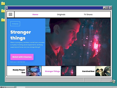Movies & TV shows online, retro style design films main page minimal modern new redesign retro retro design stream ui ux webdesig website website design windows 95