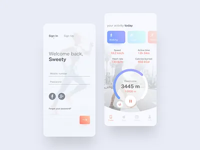 Fitness tracker concept app fitness health log in tracker ui ux
