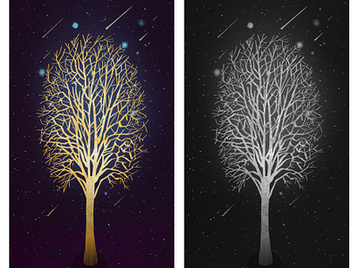 The golden tree golden hand painted starry sky tree