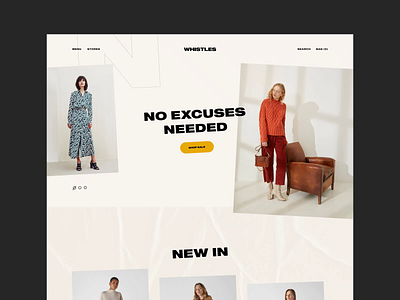 Whistles article branding ecommerce editorial fashion flat grid landing layout logo lookbook product shop slider typography ui web design