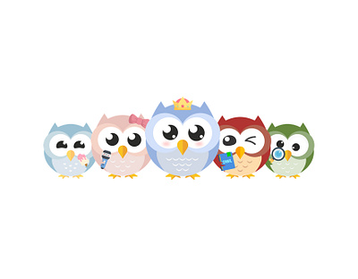 Owl Family dribbble illustraion mascot owl