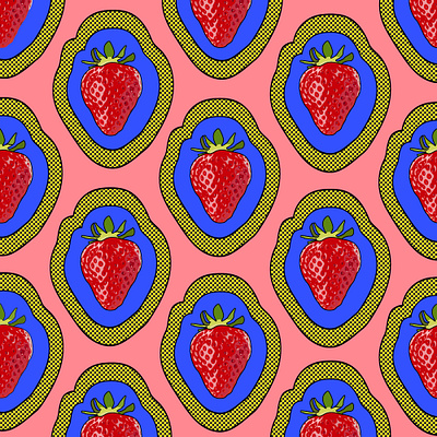 strawberry pop variation bright illustration pattern pattern art pattern artist pattern design pop print strawberries strawberry surface pattern surface pattern design