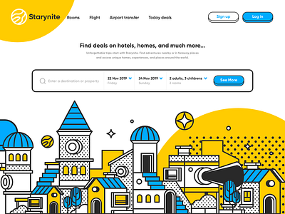 Starynite Hero app booking design flight home homepage hotels illustration mobile service travel website