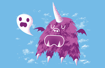 The Unibeast Speaks Ghastly Things adventure time beast blue clouds flat flying ghosts grunge halftone halftones illustration illustrator monster print print design prints purple screenprint unibeast unicorn