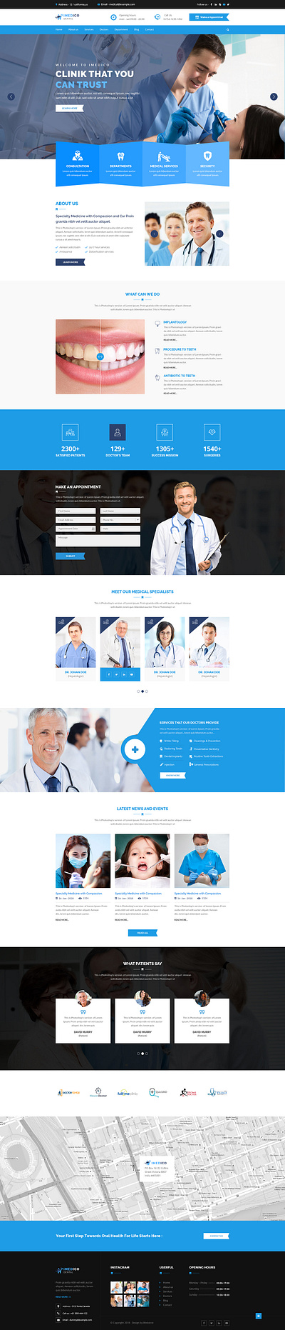 imedico Medical Dental Surgeon Clinic Website Homepage Design branding clean design colorful dental surgeon dental website design dentist logo theme for wordpress themeforest typography ui uiux user interface web webdesign website