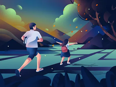 Memories -01 art exercise illustration landscape memories mountain nostalgia seasons sunset