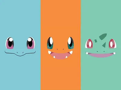 Pokemon Starters - Kanto -Minimalist anime blue bulbasaur charizard charmander dailyui design digitalart green illustration kanto minimalist orange pokeball pokemon pokémon squirtle ui vector wallpaper