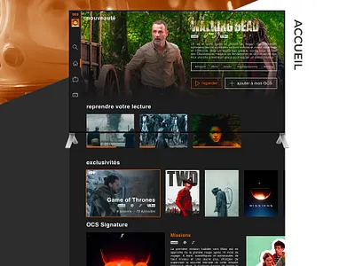 Redesign - OCS TV APP design netflix orange redesign streaming streaming app tv app ui ux vod