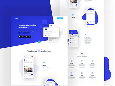Landing page Heddy app blue branding design flat landing landingpage minimal mobile ui ux white