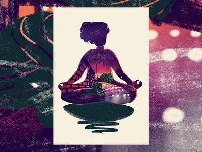 Urban Practices background city city lights evening illustration meditation night practice practices procreate purple sketch sky spiritual sunset traffic urban urban dweller woman yoga