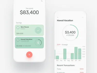 Savings app app banking business chart finance financial goals green house investing investment ios mobile money pink save transactions vacation white