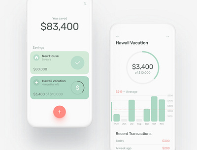 Savings app app banking business chart finance financial goals green house investing investment ios mobile money pink save transactions vacation white