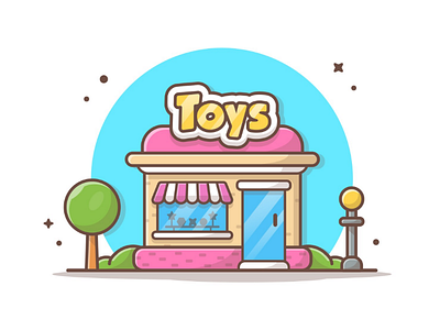 Toys store!! 🤓🎲⚽🚀 architecture building doll home house icon illustration kids landmark logo store toys vector