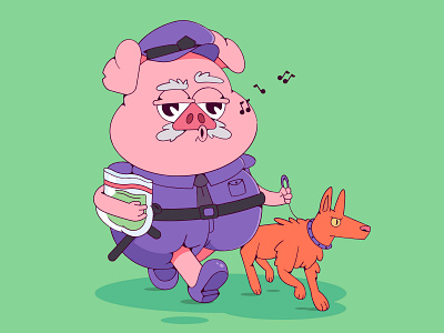 Delivery cartoon cartoon character cartoon illustration character characterdesign dog dog illustration flat flat illustration flatdesign illustration pig police police officer policeman vector