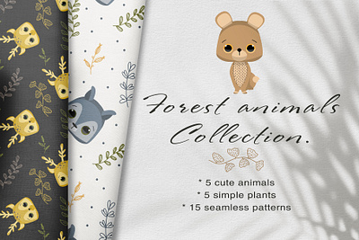 Forest animals collection. animal bear character cute deer flat forest fox hare kids vector wolf