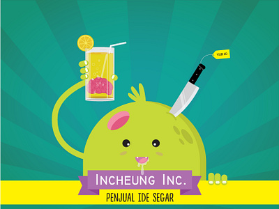 Incheungman art brain character cute drink drinking fun funny graphic design green illustration monster vector