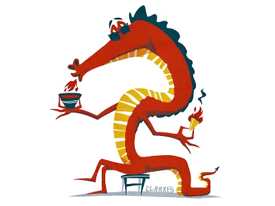 Fiery Tomato Soup! character characterdesign design dragon drawing fire food graphic grilled cheese illustration retro texture tomato soup