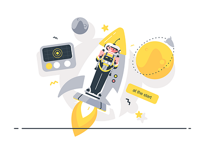 Start up on rocket jet pack character flat illustration jet kit8 man pack rocket up vector