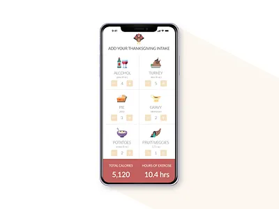 Thanksgiving intake calculator calculator calculator app calories dailyui food app thanksgiving ui uidesign