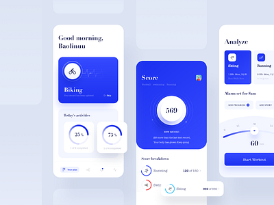 Sports app- Biking app application biking blue design fitness interaction design minimal mobile plan product product design running sports app workout workout app