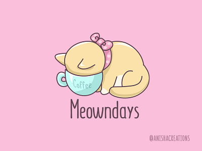 Monday Mood adorable animals cats coffee cute cute art funny humor illustration kawaii kitty lol monday mood motivation nope punny puns relatable