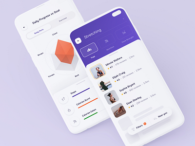 🏋🏻 Fitness App — Search & Daily Progress analytics app exercise fitness gym health interface ios listing mobile product radar chart search statistics stats training ui ux widelab workout